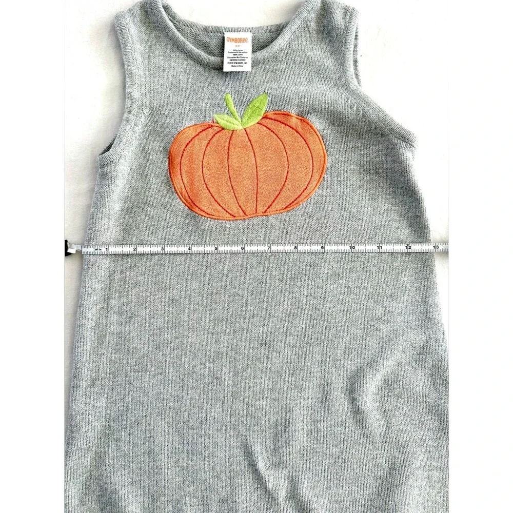 Gymboree Girls Pumpkin Sweater Dress Size 5T Fall Sleeveless Gray Orange